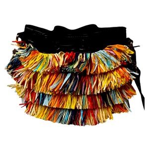 Zara Multi Color straw faux leather bucket bag